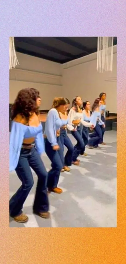 Crop top and flared jeans quinceanera