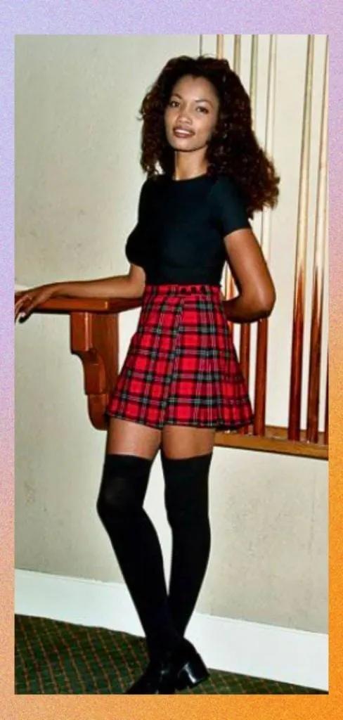 red plaid skirt and thigh high socks