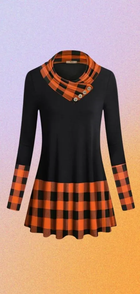 cowl neck plaid tunic top