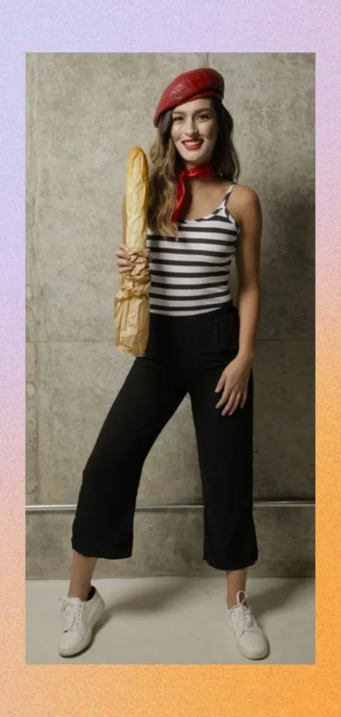 red beret and striped top for Paris themed party