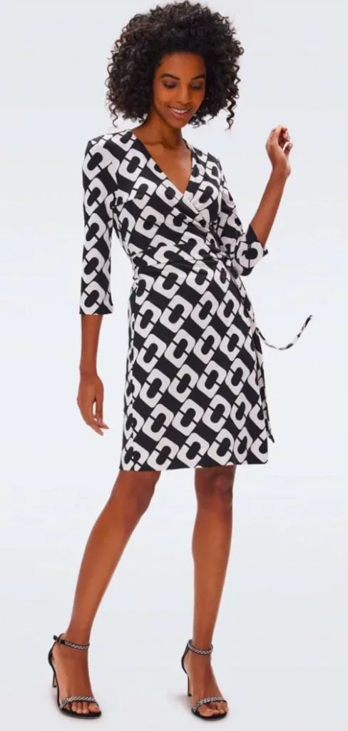 DVF black and white wrap dress