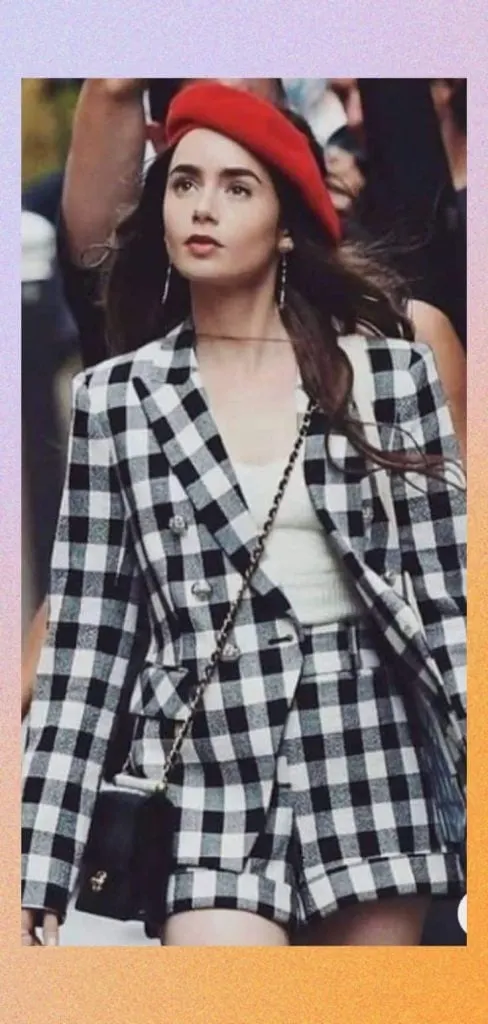 Emily in Paris black and white gingham blazer set