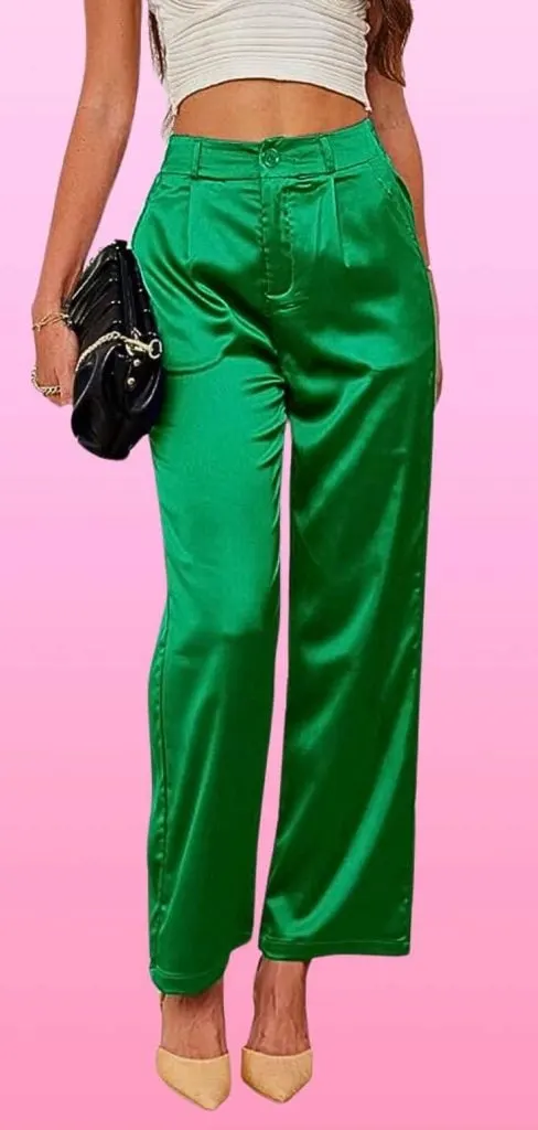 satin emerald green pants