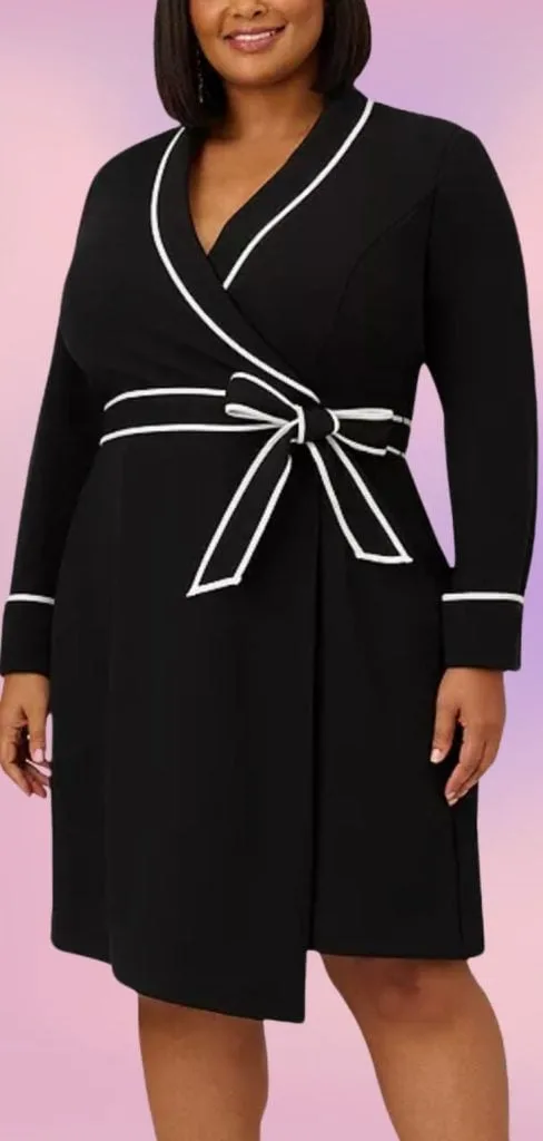 Black wrap dress with white trim