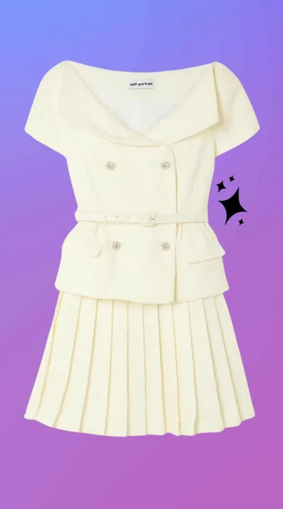 white Self Portrait Belted embellished bouclé mini dress