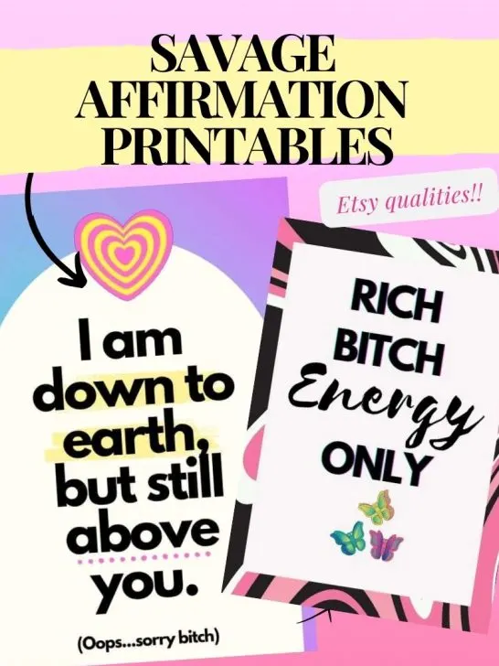 🆓 *Free download* 28 Savage Affirmation cards printable for adults🦭💖👇