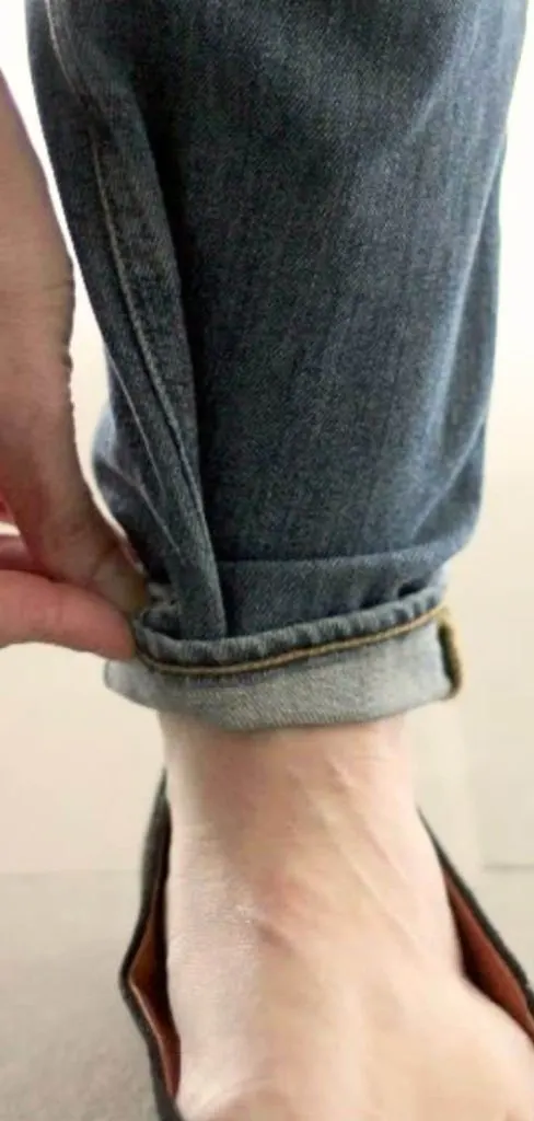 How to pin roll denim jeans too long