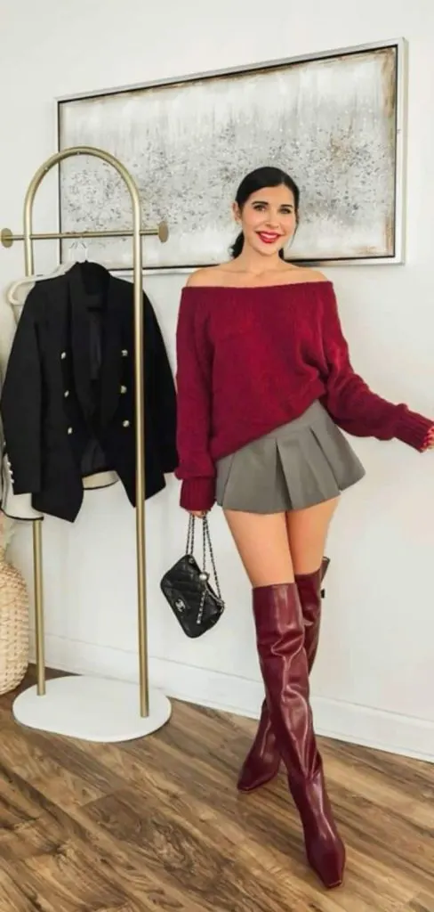 mini skirt outfit with boots