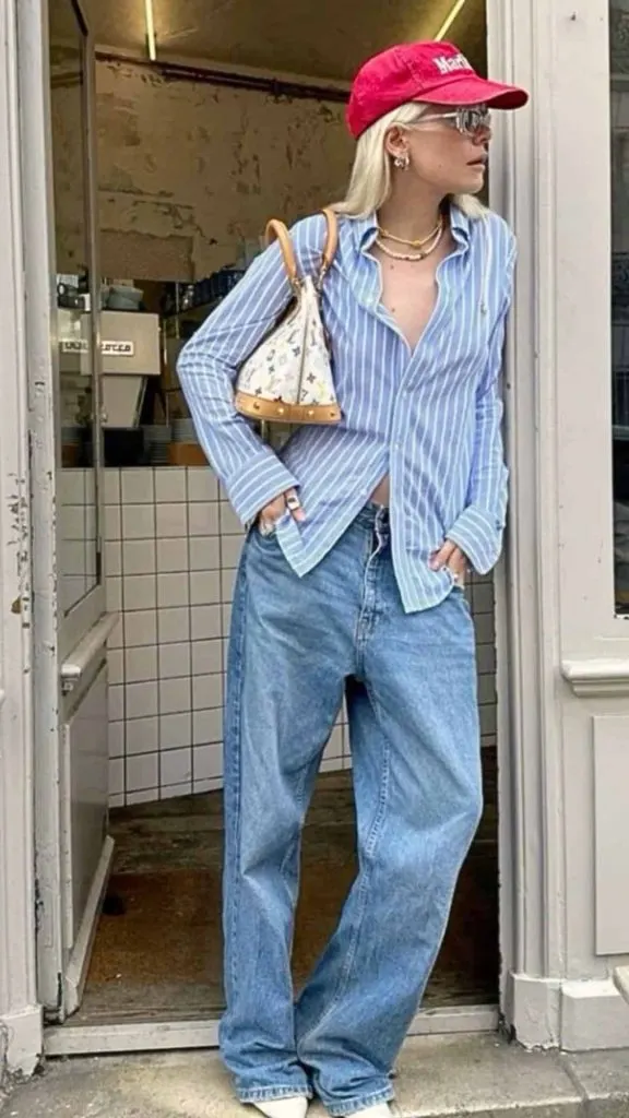 striped shirt high street outfit idea