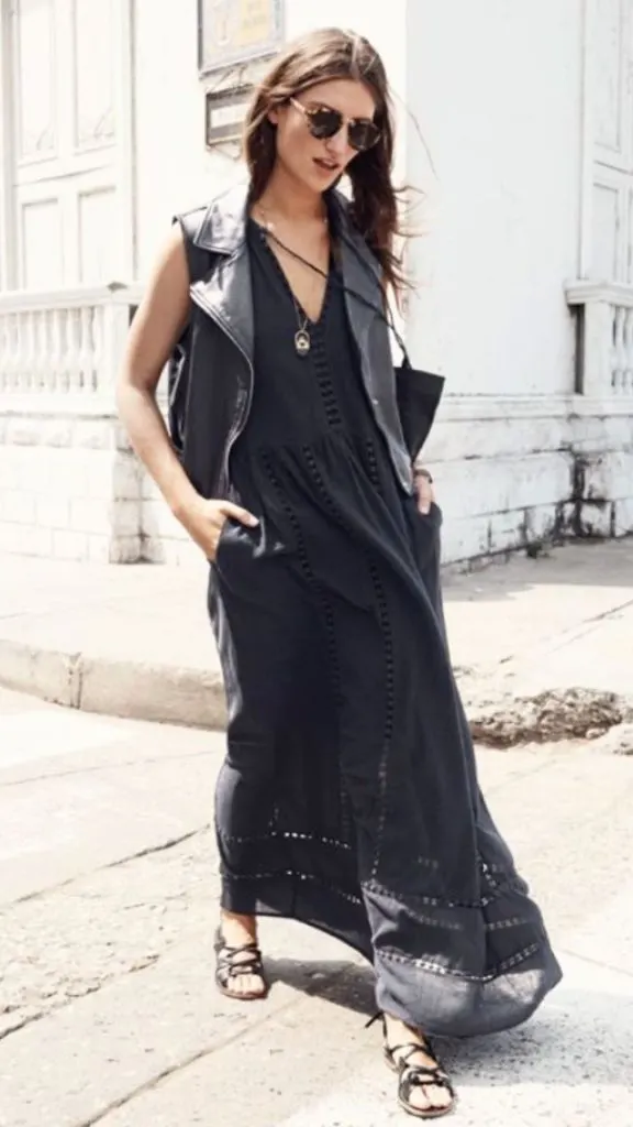 all black leather vest outfit idea
