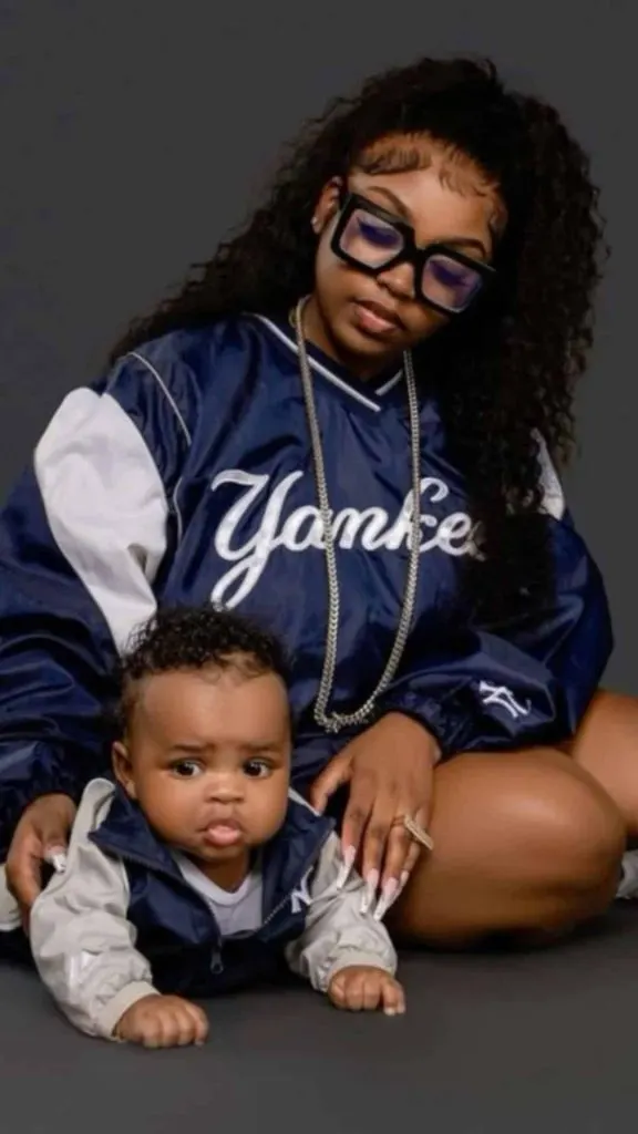 Sporty mom and son look