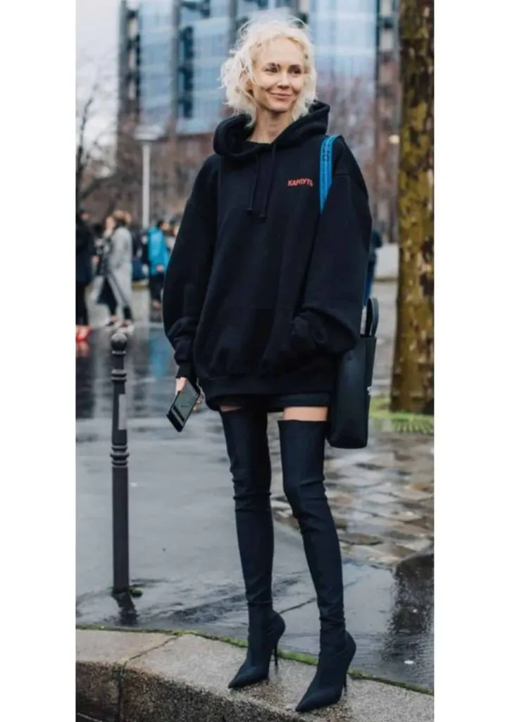 oversized hoodie and knee high boots outfits