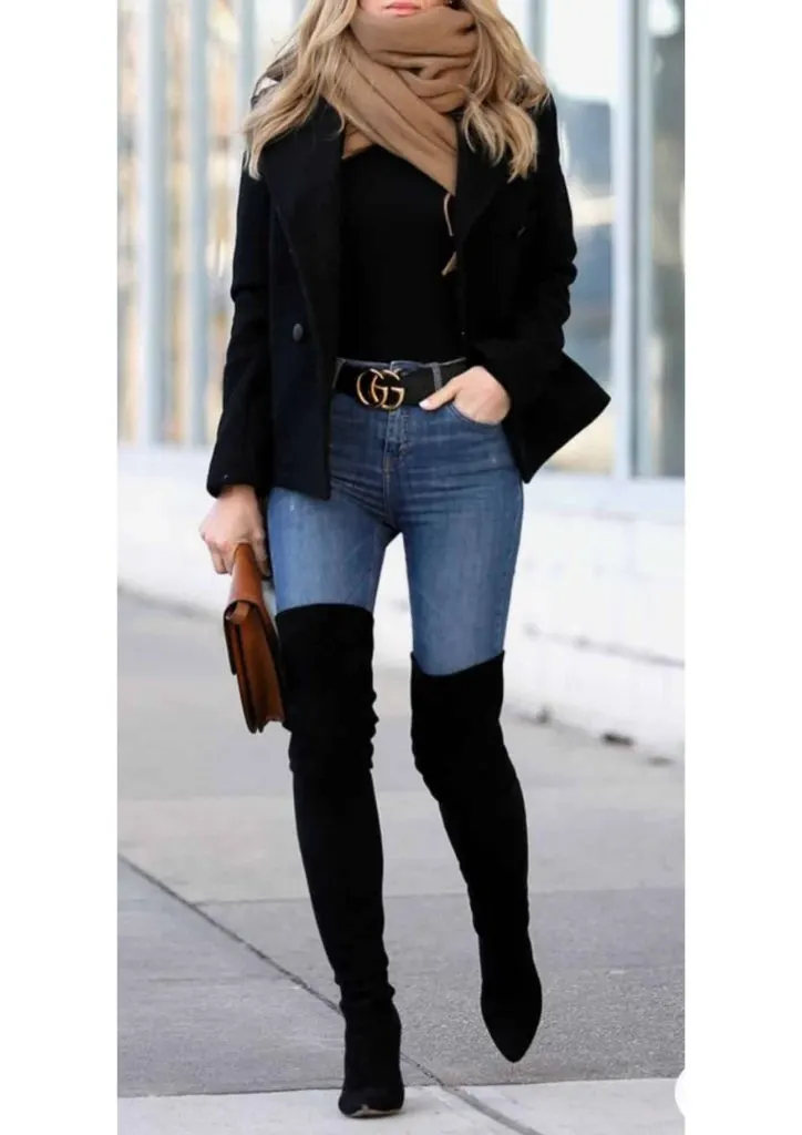 jeans and over knee boots outfits