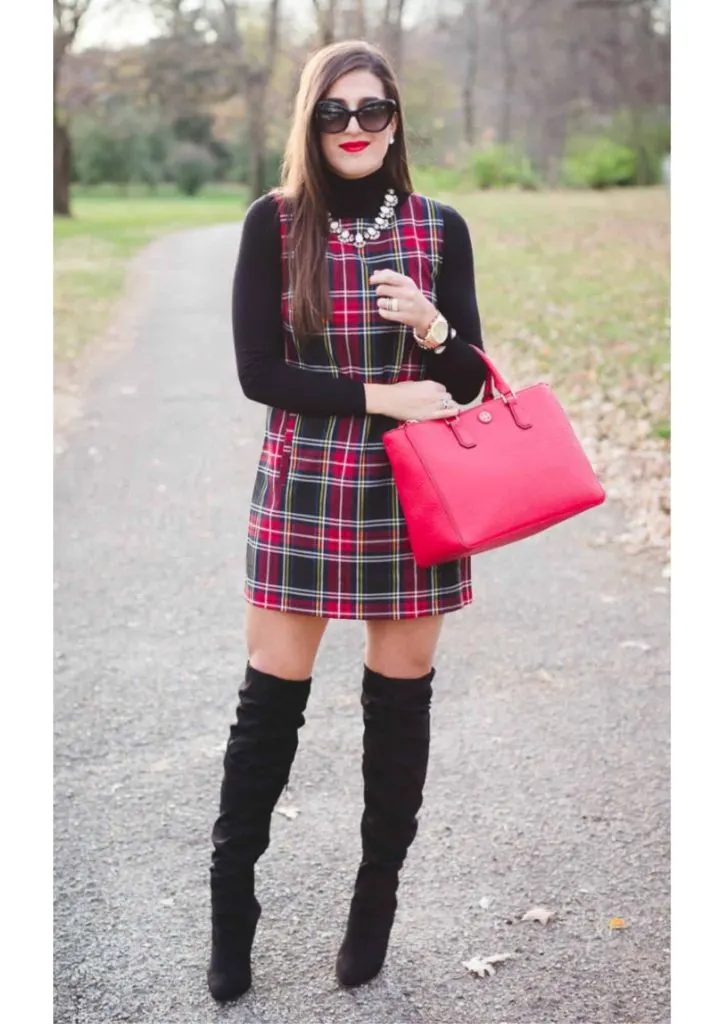 plaid dress and over knee boots