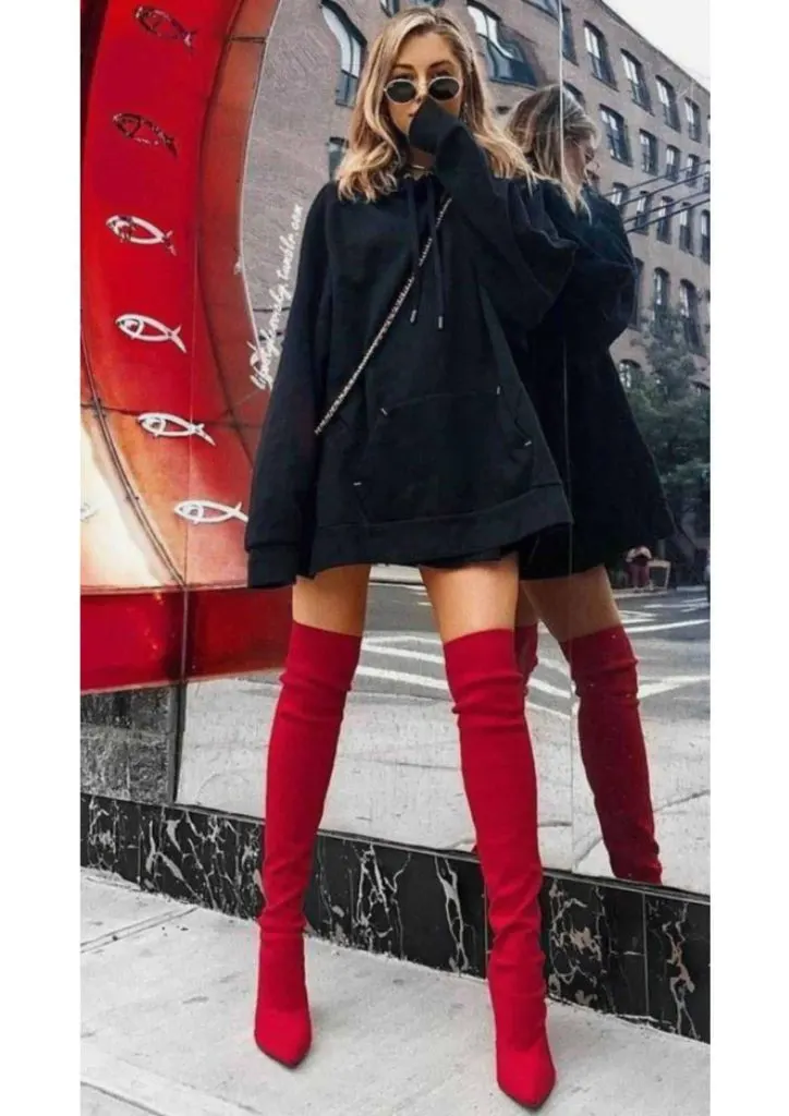 winter red over the knee boots outfits