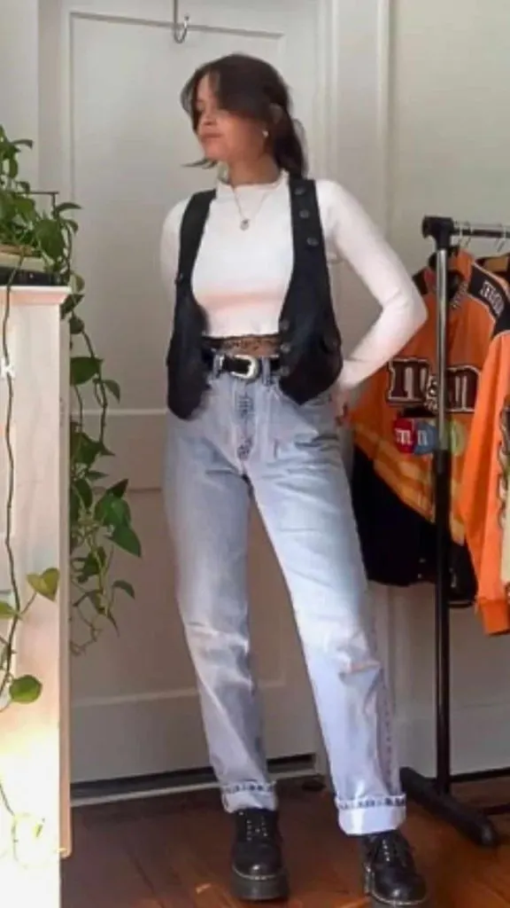 Leather vest with jeans