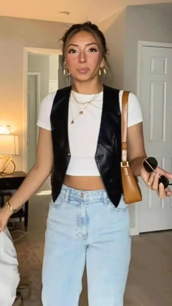 Leather vest with jeans