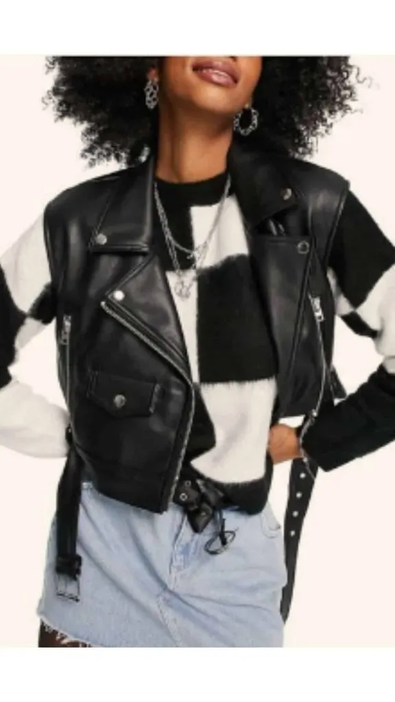 biker jacket and checkered top