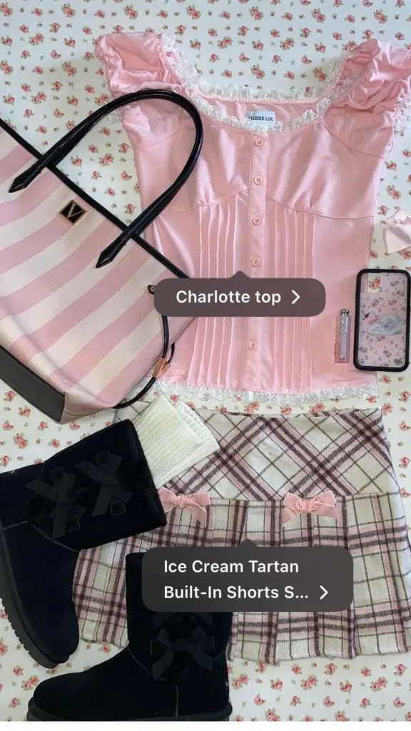 cute top tartan skirt clothing