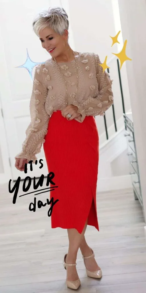 red skirt outfit women