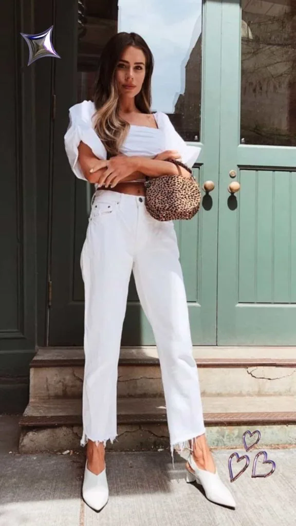 white top and white jeans outfits