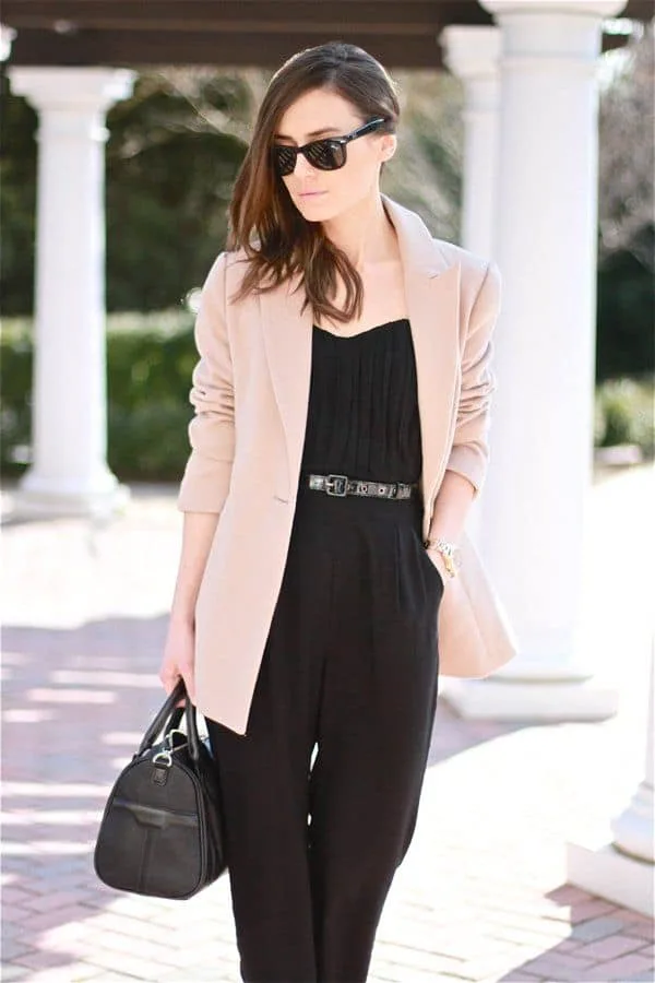 blazer and black jumpsuit