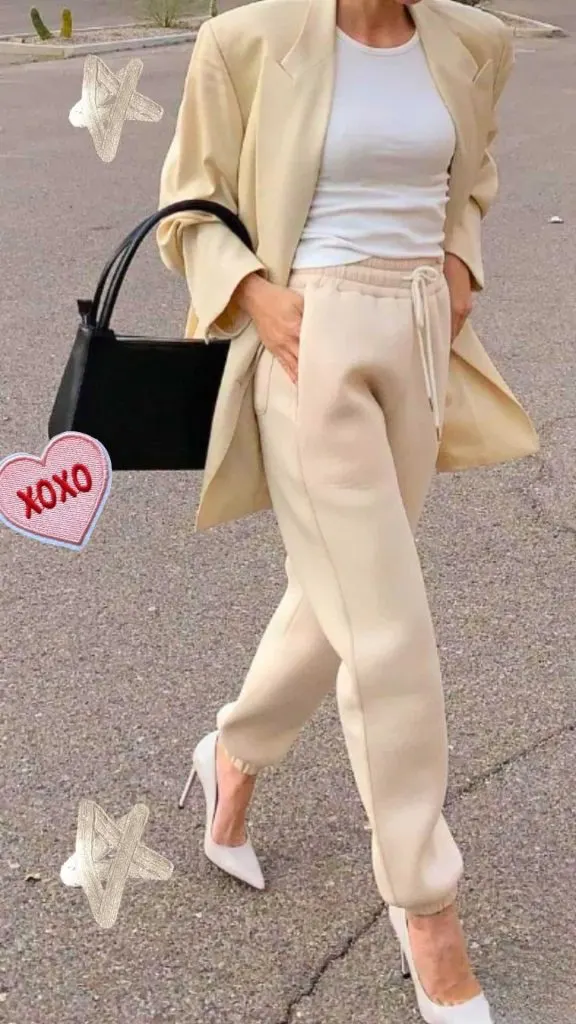 blazer and jogger pants outfit work women