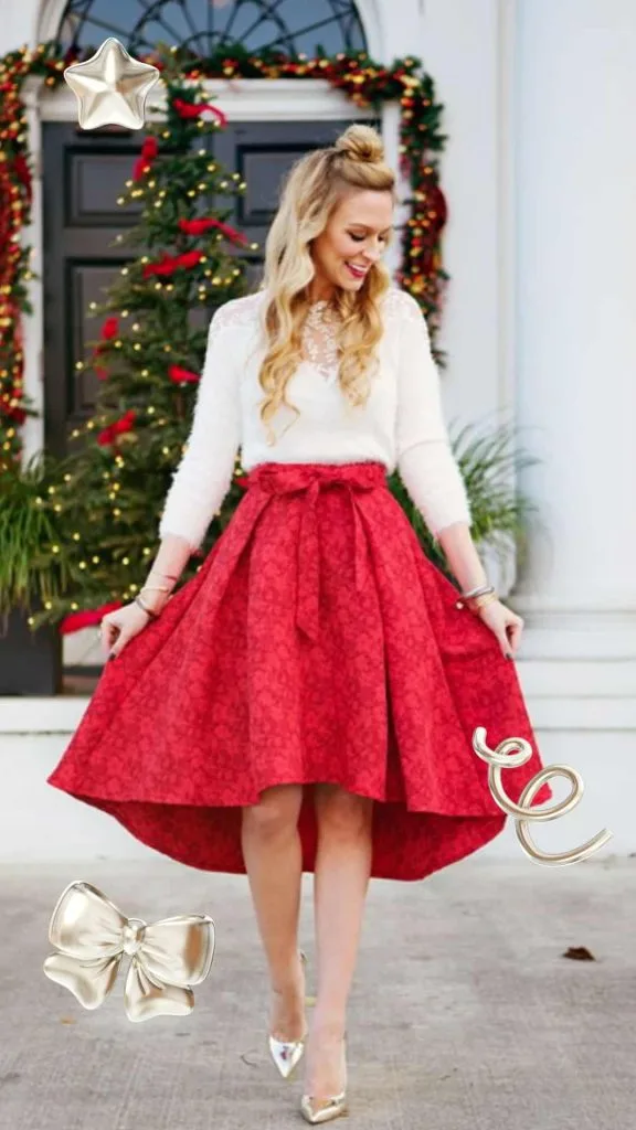 Modest chic look for a Christmas cocktail party