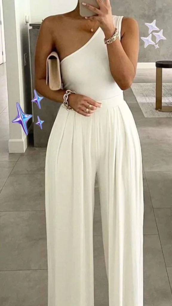 white jumpsuit women bridal shower