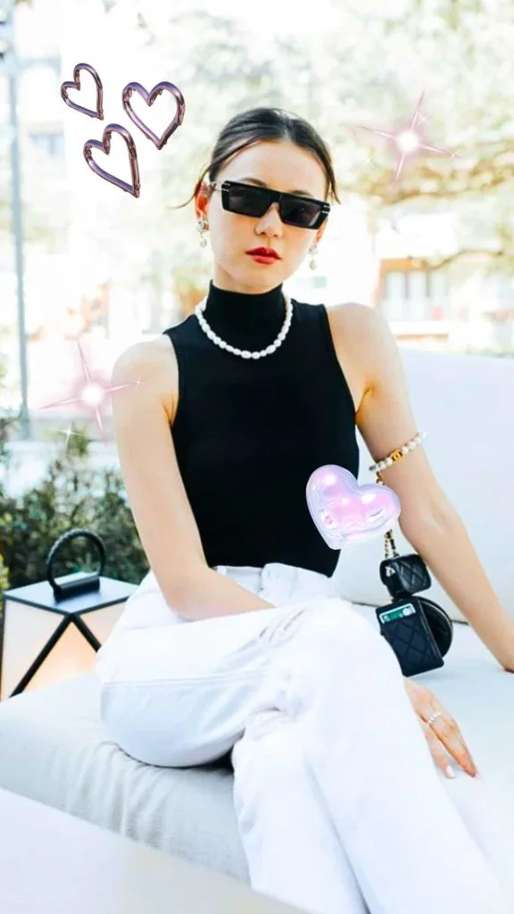 pearl necklace turtleneck top