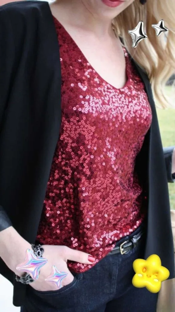WORK CHRISTMAS sequin top outfit