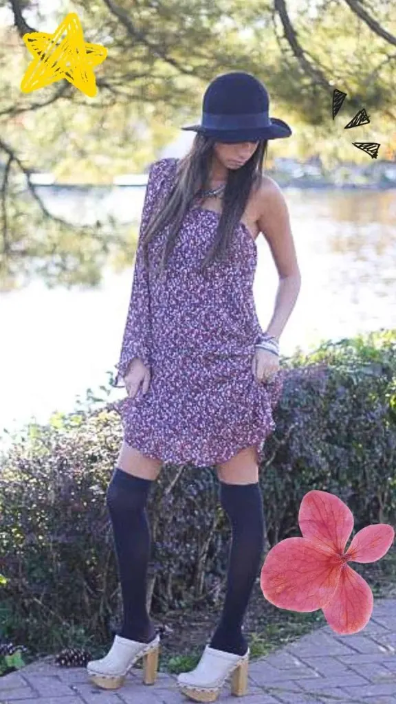 clogs outfit with knee high black socks