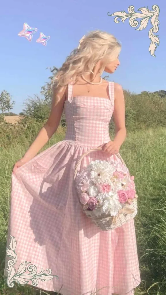 how to dress cottagecore pink gingham dress