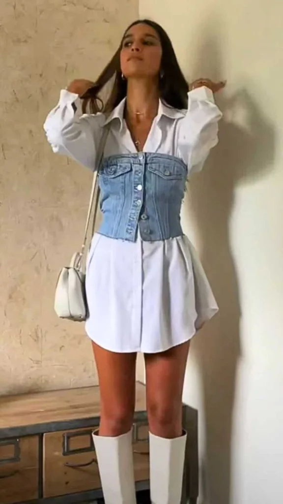 denim vest and white shirt combo