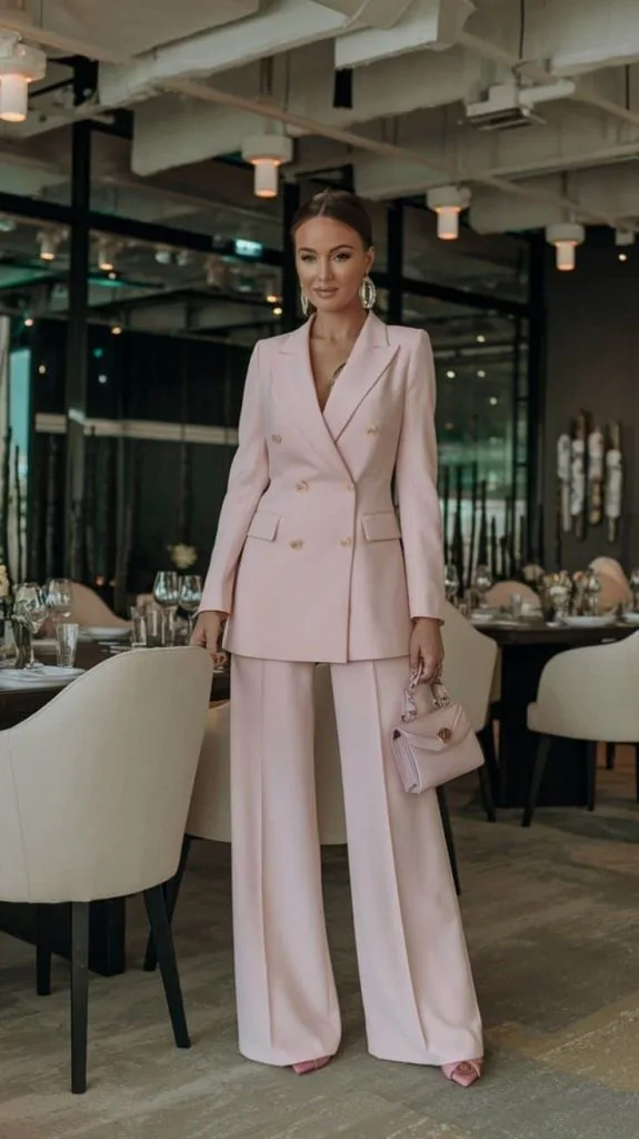 pink double-breasted blazer
