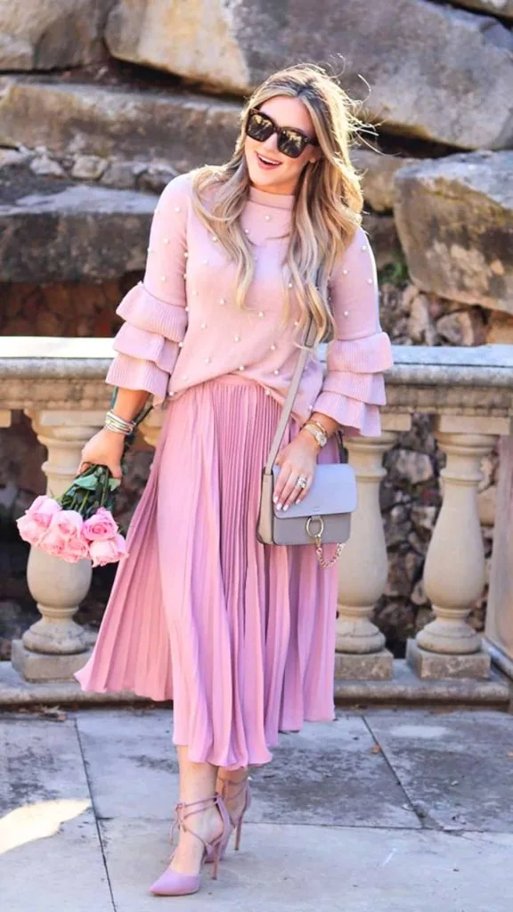 pastel dress walking date feminine