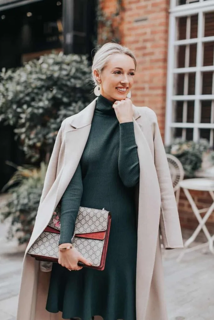 ELEGANT green dress winter outfit