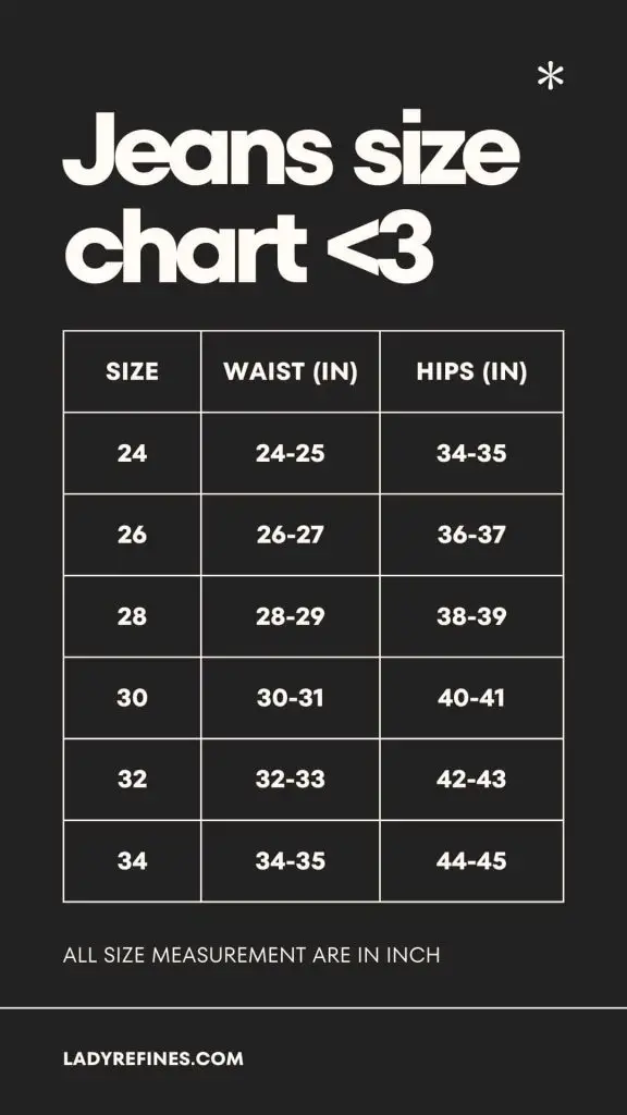 jeans size chart