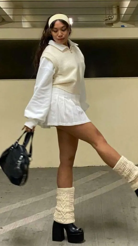Headband and leg warmers aesthetic outfits