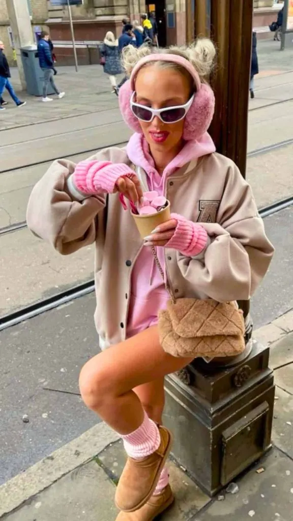 pink Ear muffs and leg warmers set