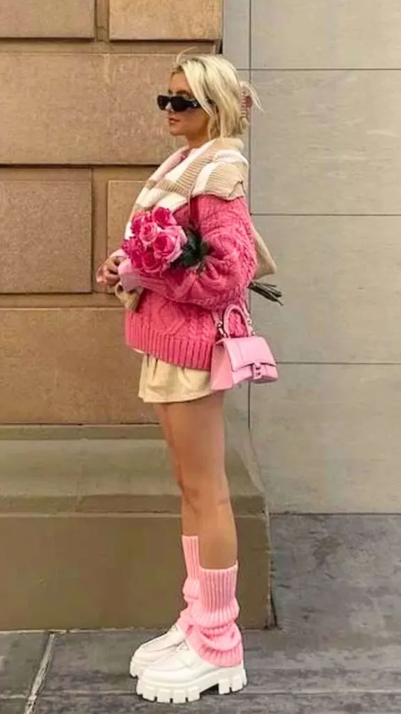leg warmers and pinnk bag