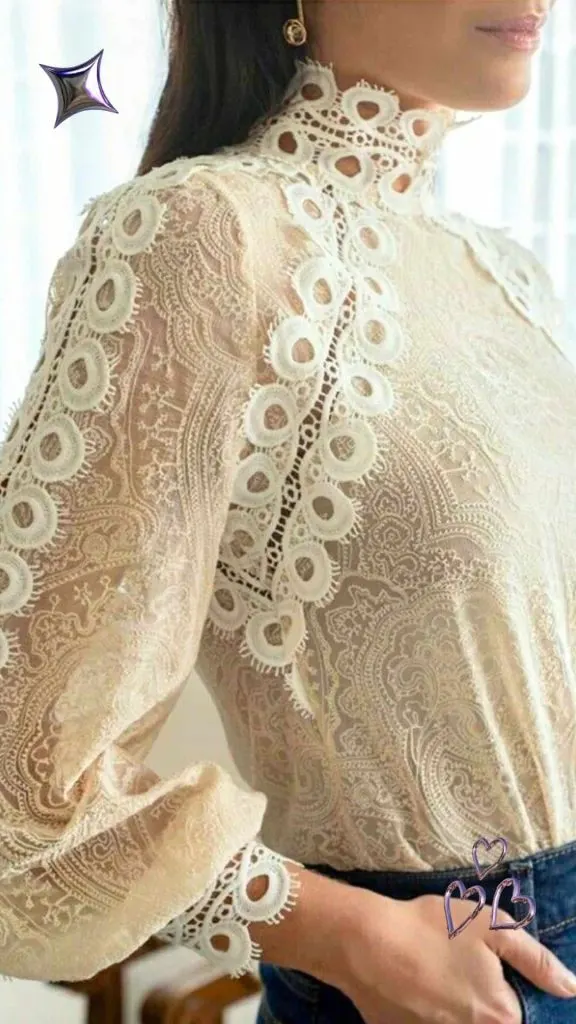 HIGH-COLLARED LACE TOP Victorian STYLE