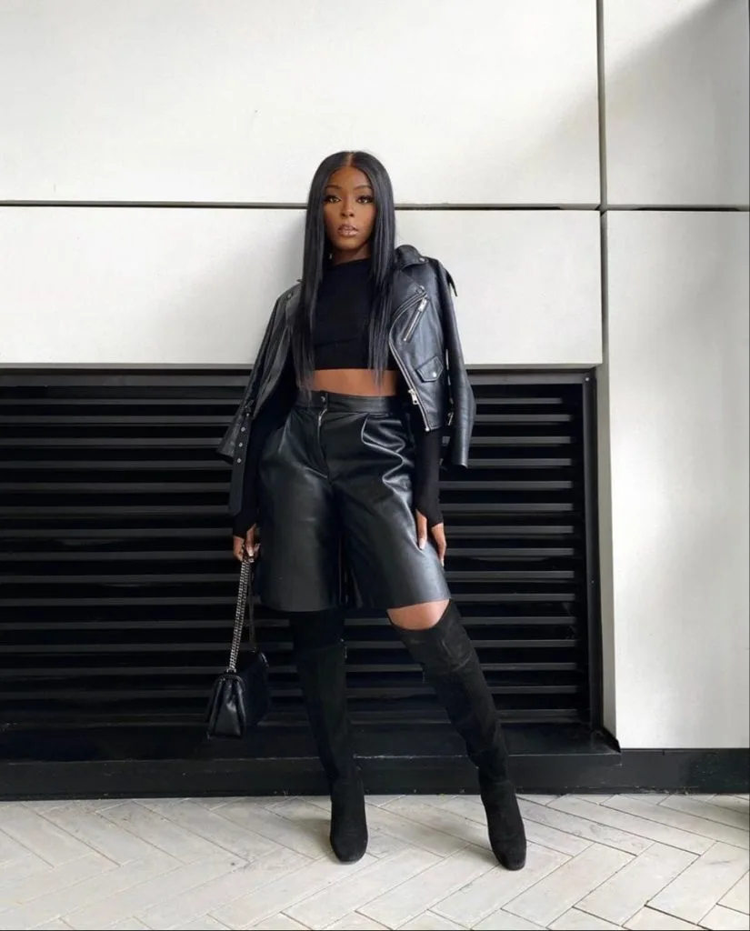 winter shorts outfit aesthetic all black black girl fashion