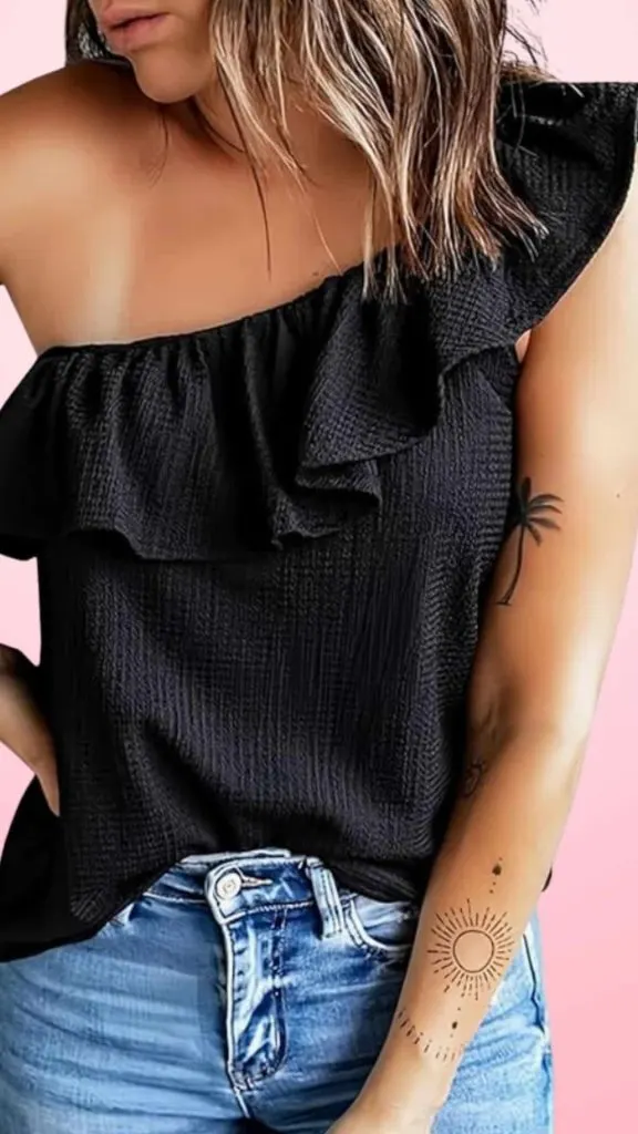 one shoulder ruffle top for smaller face