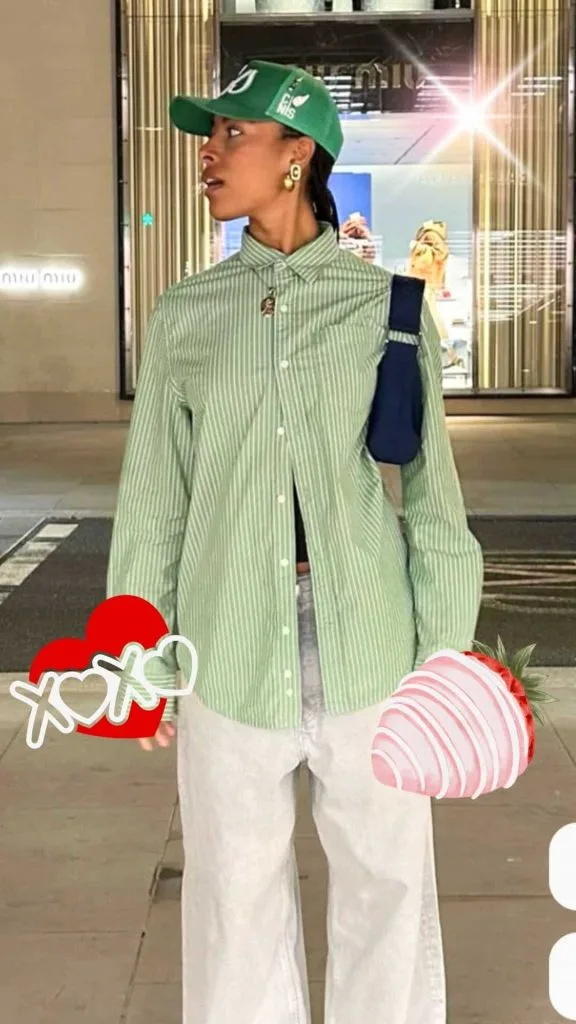 baseball cap and oversized shirt