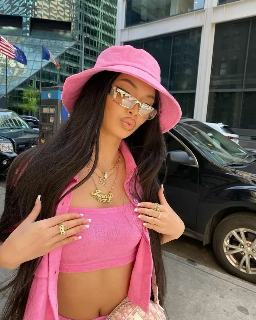pink bucket hat baddie outfit