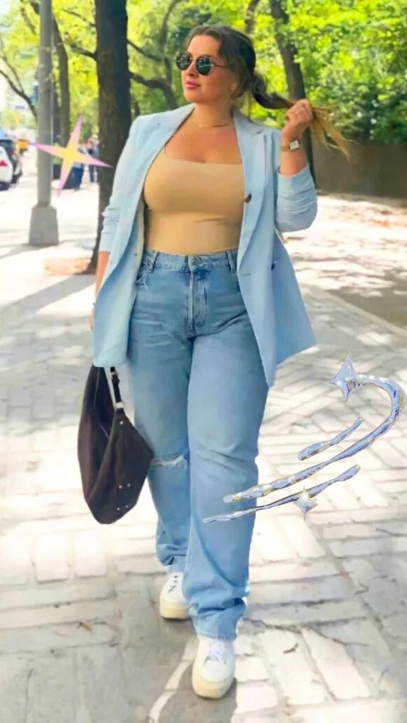 plus size blue blazer workplace outfit ideas