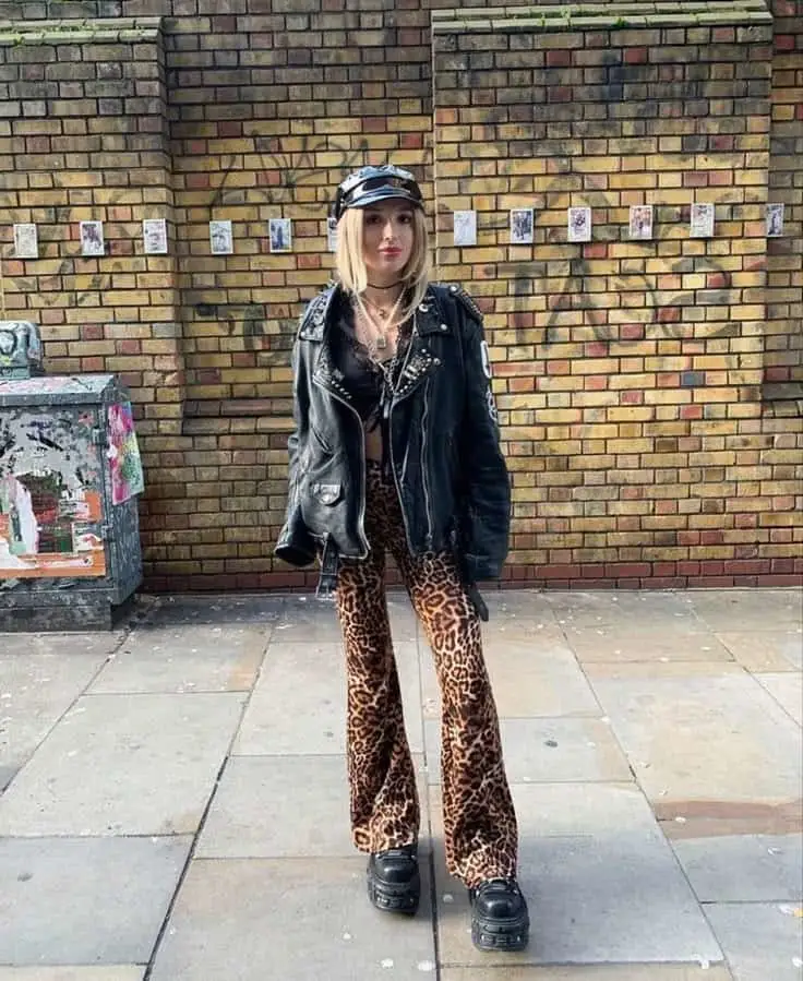  punk rock girl OUTFITs LEOPARD