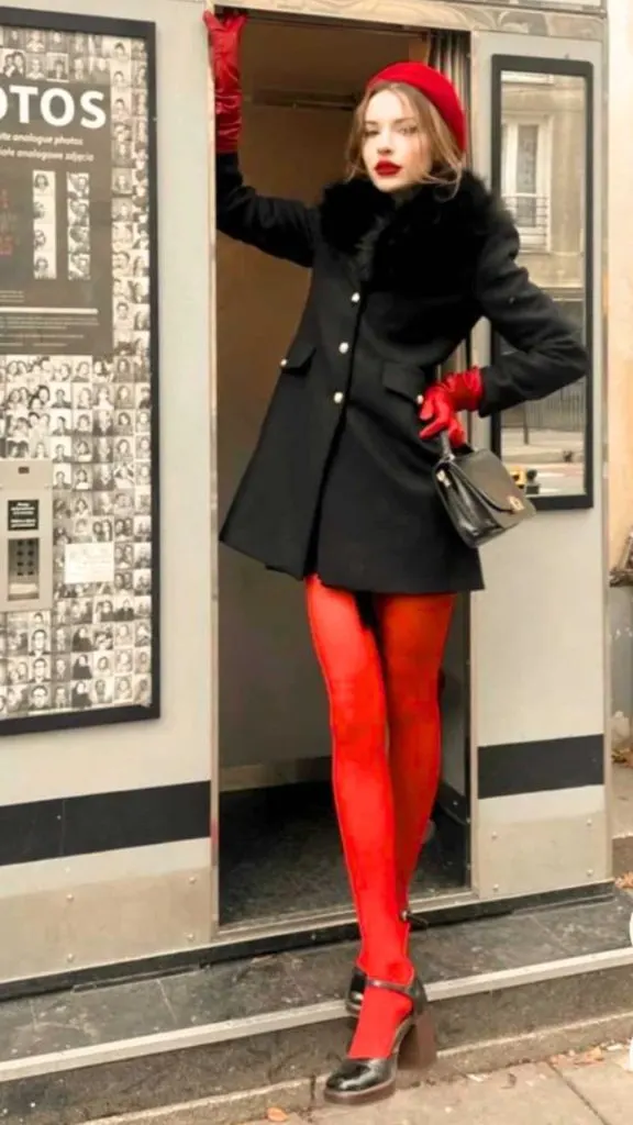 aesthetic red tights outfit ideas