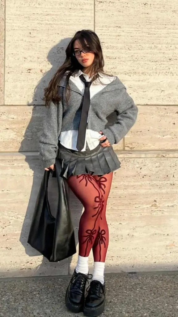 street-style red tights outfits